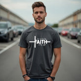 Faith Cross Men’s T-Shirt – For We Live By Faith, Not By Sight